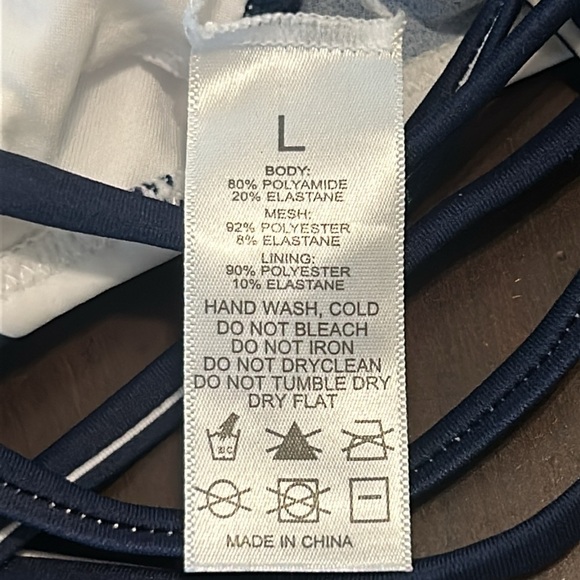 Navy Stripe V Neck Ruching Tummy Control One-Piece Swimsuit Size L NEW - Picture 9 of 16